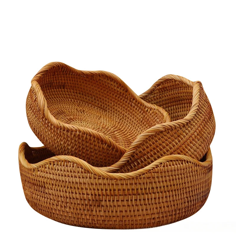 Retro Handmade Woven Basket Rattan Woven Material Storage Basket Home Water Fruit Basket Decorative Storage Bamboo Basket