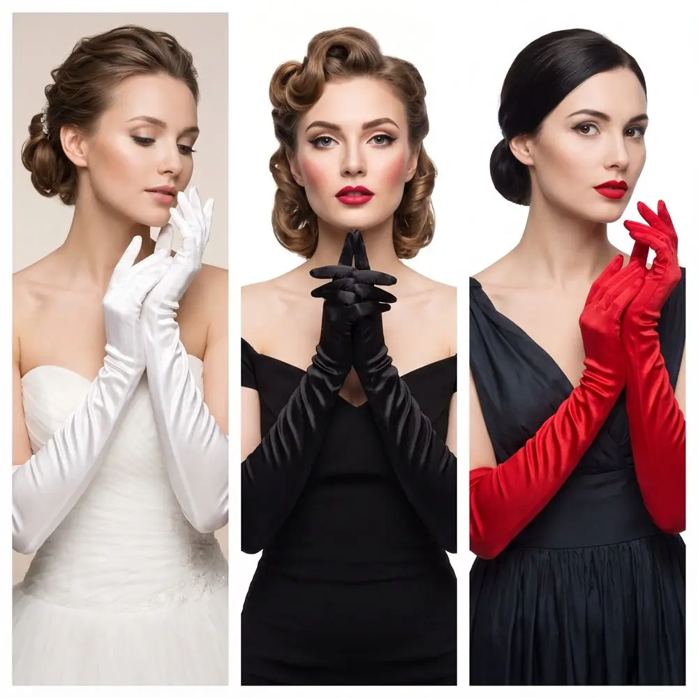Elastic Solid Color Satin Gloves 1920s Retro Long Gloves Elbow Length Full Finger Etiquette Mittens Photography Props