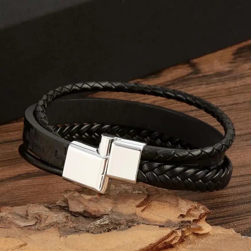 2023 New Men Cross logo Leather Bracelet Vintage Handwoven Hip-Hop Punk Bracelets Hand Jewelry Gifts Dropshipping