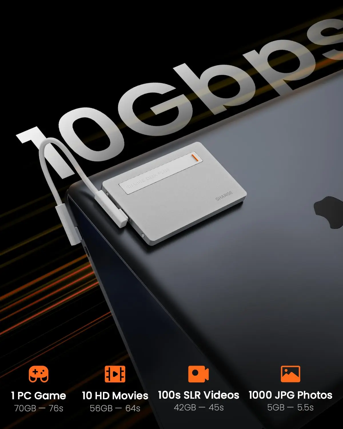 SHARGE Disk Plus M.2 NVMe SSD Enclosure 10Gbps USB C 3.2 Gen2 100W PD External Hard Drive Case for MacBook iPhone