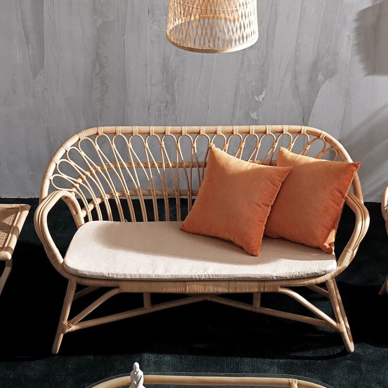 Rattan sofa rattan chair coffee table combination light luxury simple single double three-person Indonesian real rattan