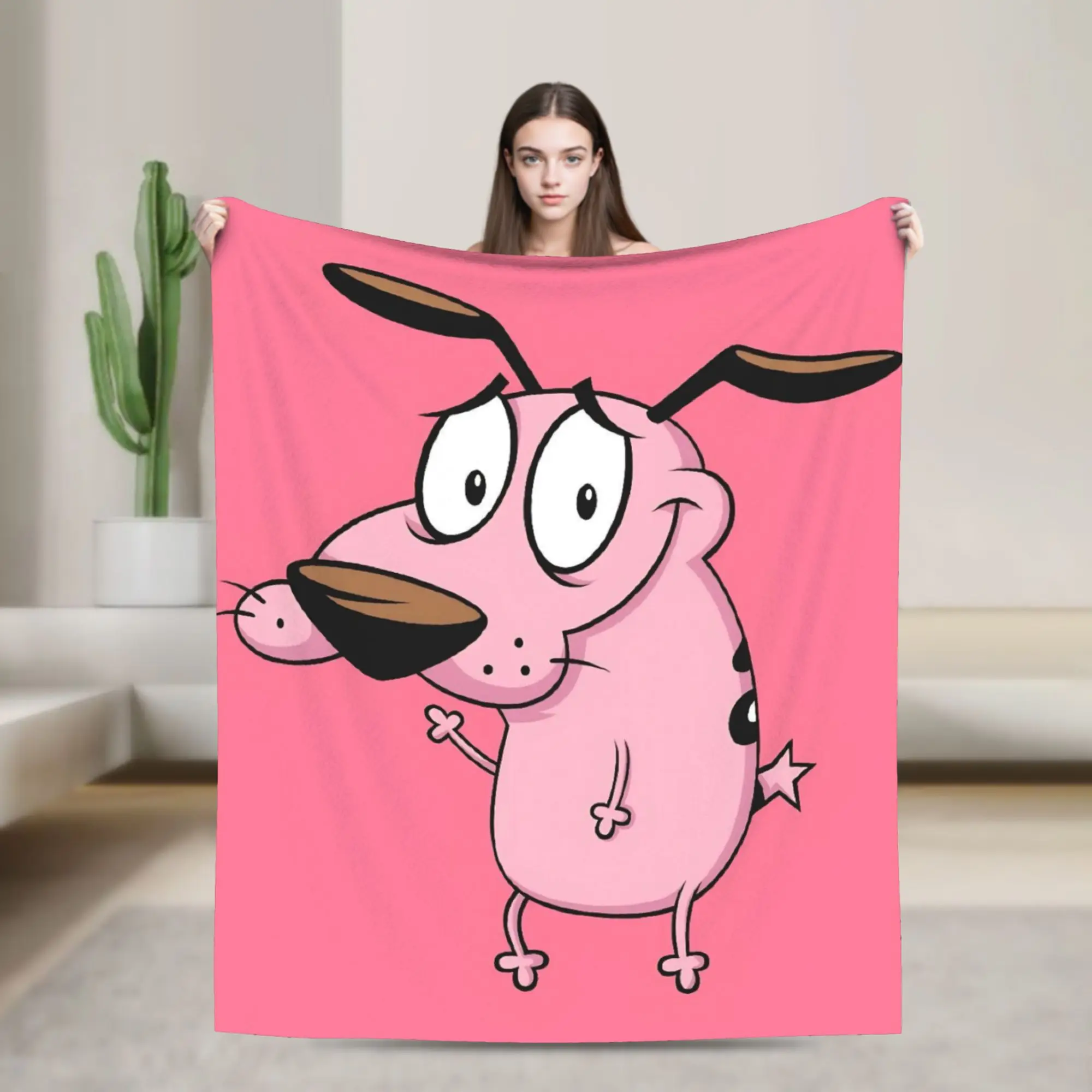 Couraged Cowardlys Dogs Blanket Fleece Summer Air Conditioning Cartoon Multi-function Throw Blankets for Sofa Office Bedspread