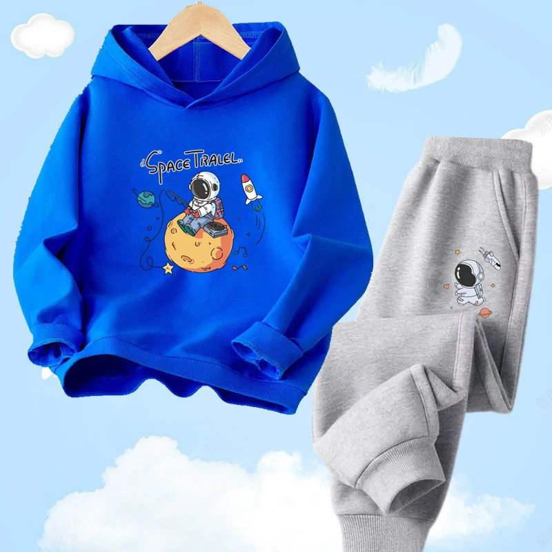 2023 New Kids Spring 2Pcs Set Cute Astronaut Children's Hoodie Sweaters+Pants Set 3-14Y Boys Tracksuit Clothes