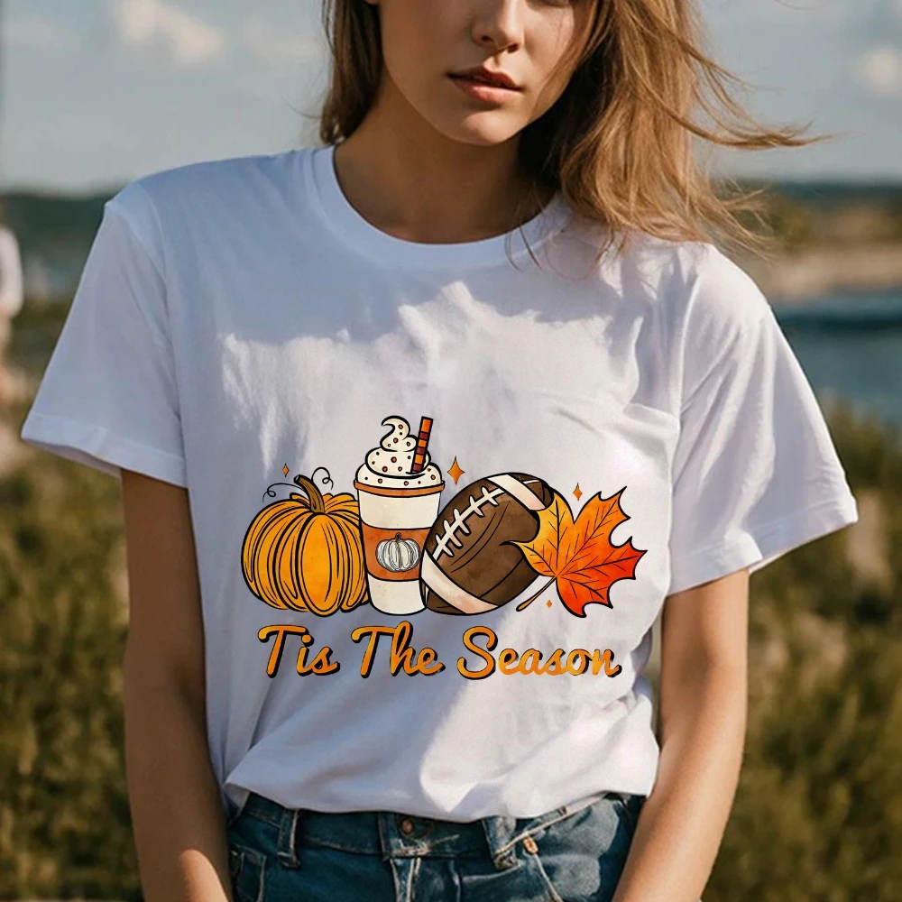 

Tis' The Season Fall Shirt Cotton Autumn Football T-Shirts Halloween Gamer Day Shirt Women's Halloween Costumes Pumpkin Shirt