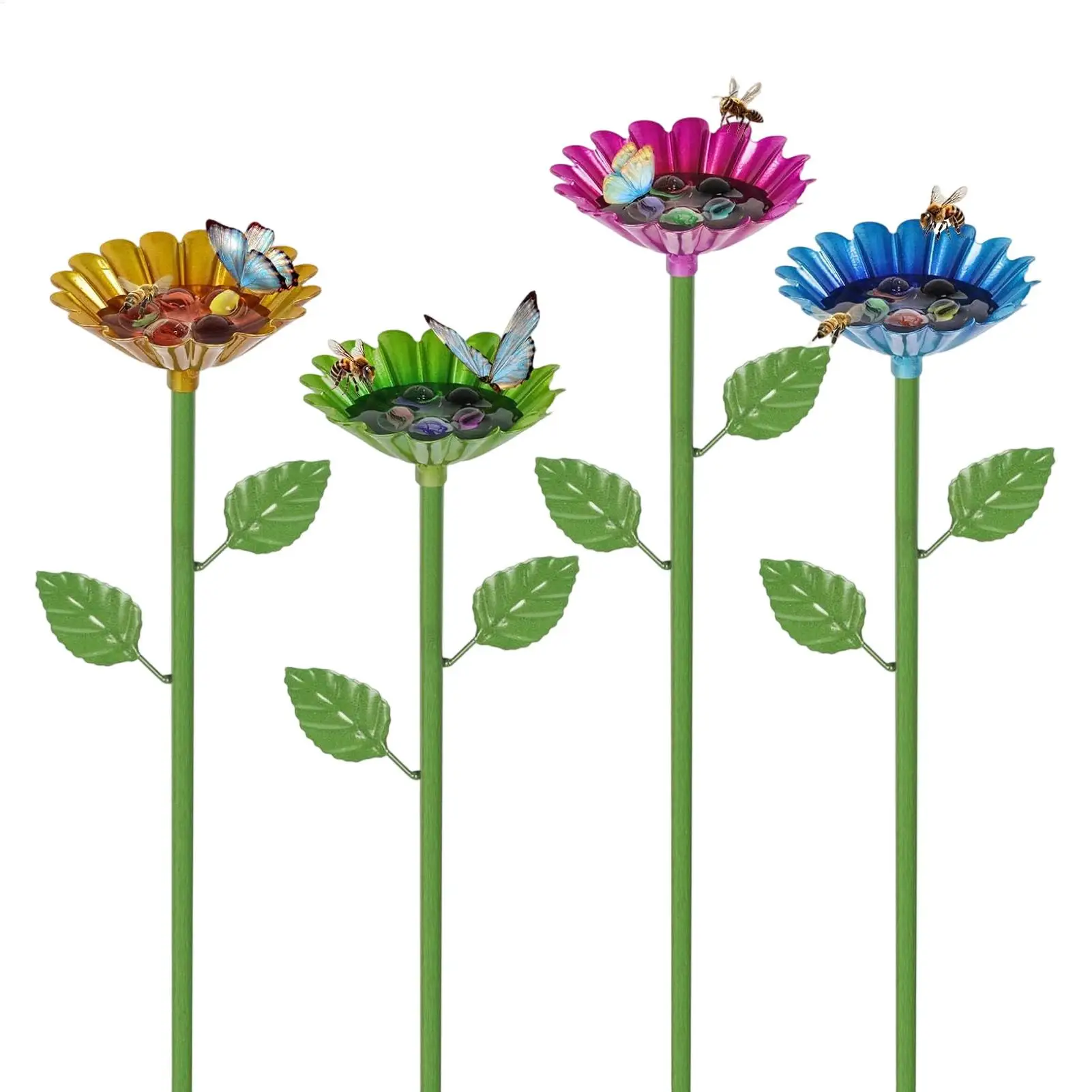 Bee Water Feeder 4 Pieces Bee Watering Station With Stake Metal Garden Decor Bee Baths For Garden Wild Bird Hummingbird Parrot