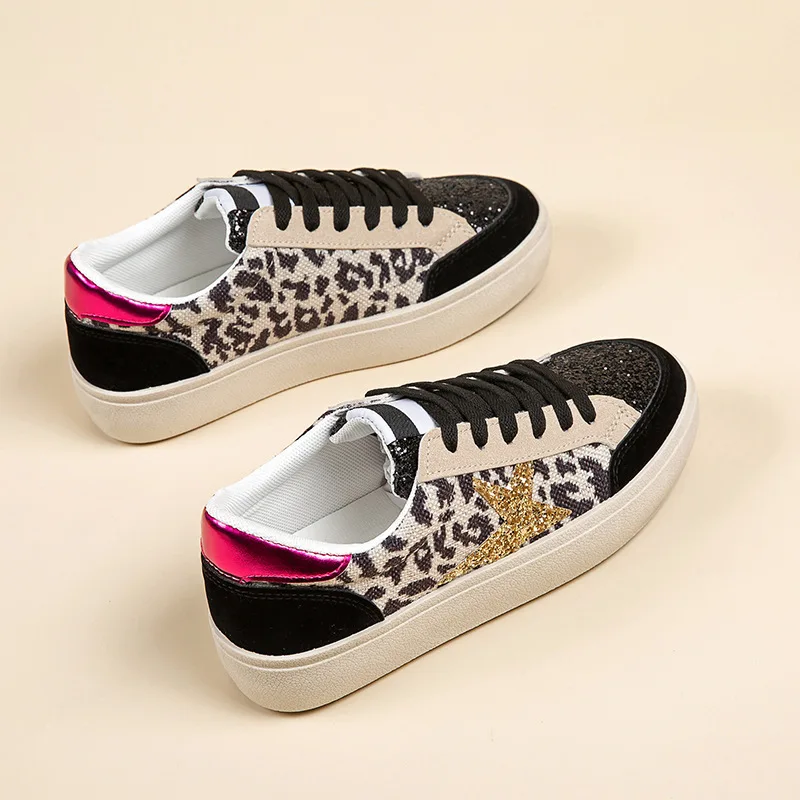 Women's Lightweight Sneakers Non-Slip Soft Sole Vulcanized Shoes Casual Thick Soled Star Printing Sneakers Shoes