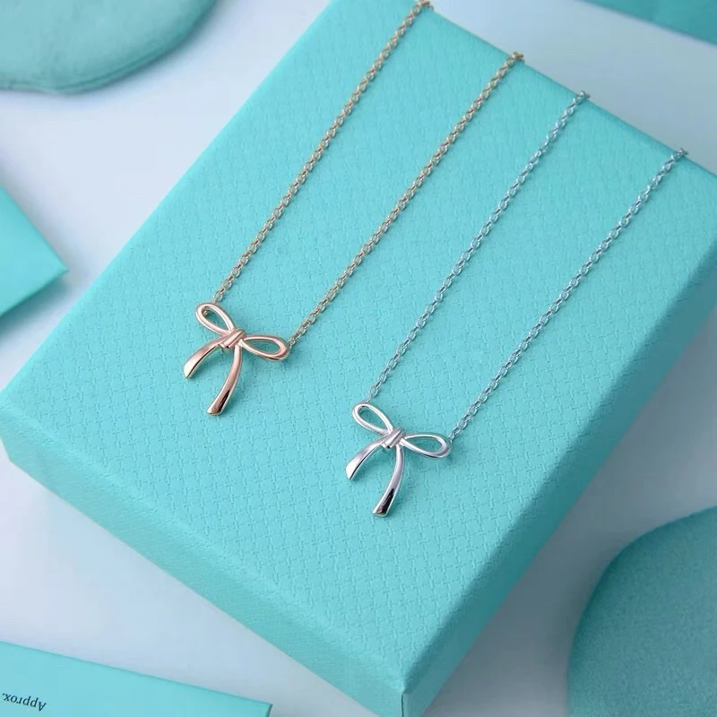 2024 new High Quality 925 Silver Bow Necklace  for Women New Product Ladies Jewelry Gift