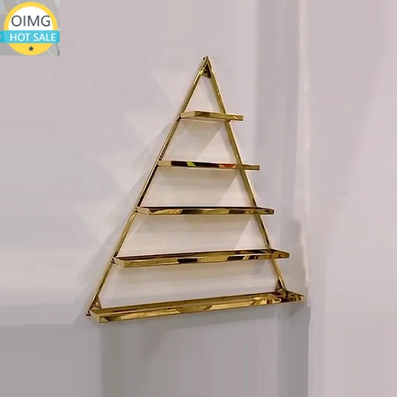 Nail Salon Shop Display Shelf Wall Mounted Nail Polish Storage Display Rack Shiny Gold Stainless Steel Nail Polish Display Stand