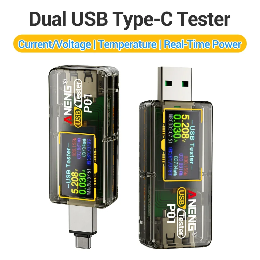 Digitaler USB Typ-C Voltmeter Amperemeter Kapazitätstester DC 4~30V 0-6A Multifunktions-Schnellladegerät Tragbares Detektionswerkzeug ANENG P01