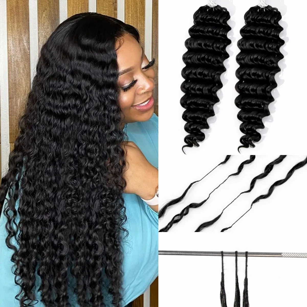 

Бесшовные глубоковолнистые пряди для крючкового плетения, предварительно разделенные, из натуральных волос, глубоковолнистые кудрявые пряди для многоразового использования, для плетения кос в стиле бохо.