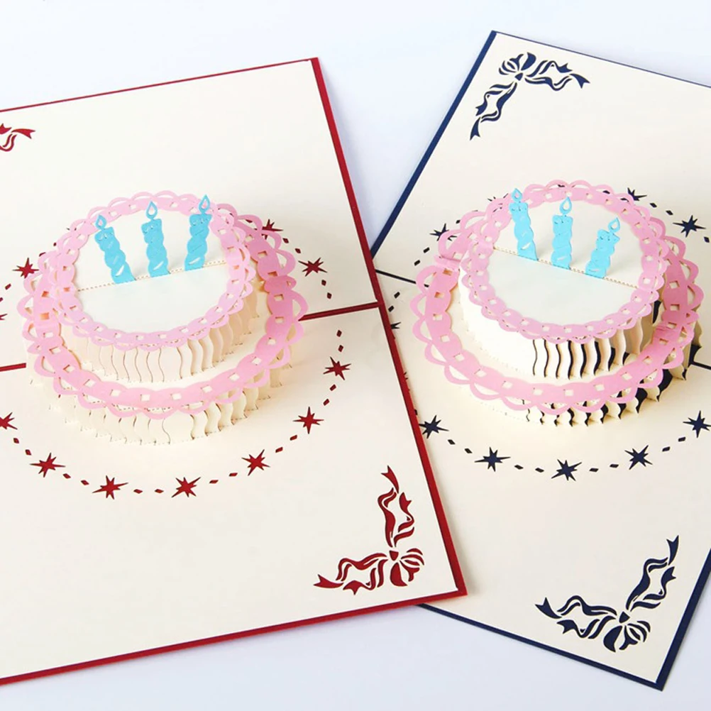 

Premium Papercraft 3D Up Birthday Greeting Cards Creative Gift Cards with Birthday Cake Design (Blue)