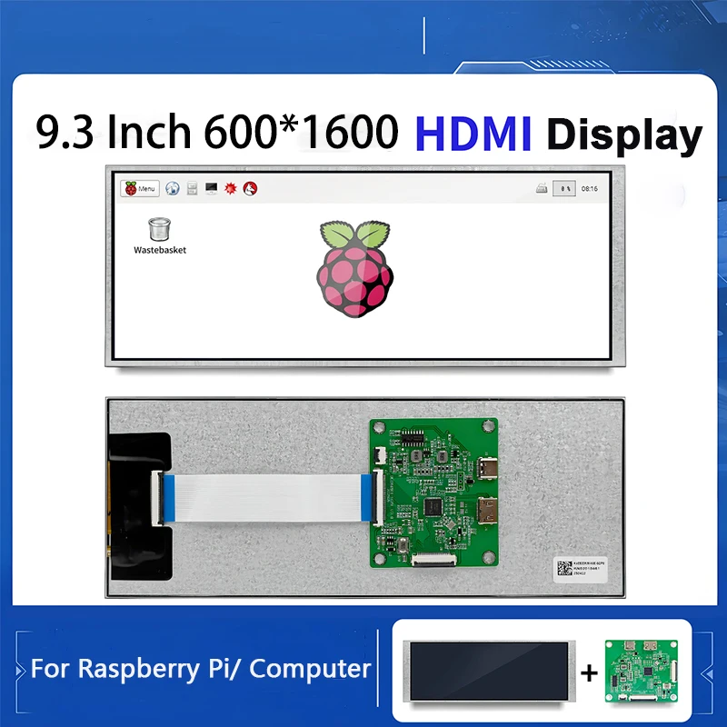 9.3 Inch IPS TFT 600X1600 MIPI Interface Raspberry Pi Display with HD-MI Driver Board