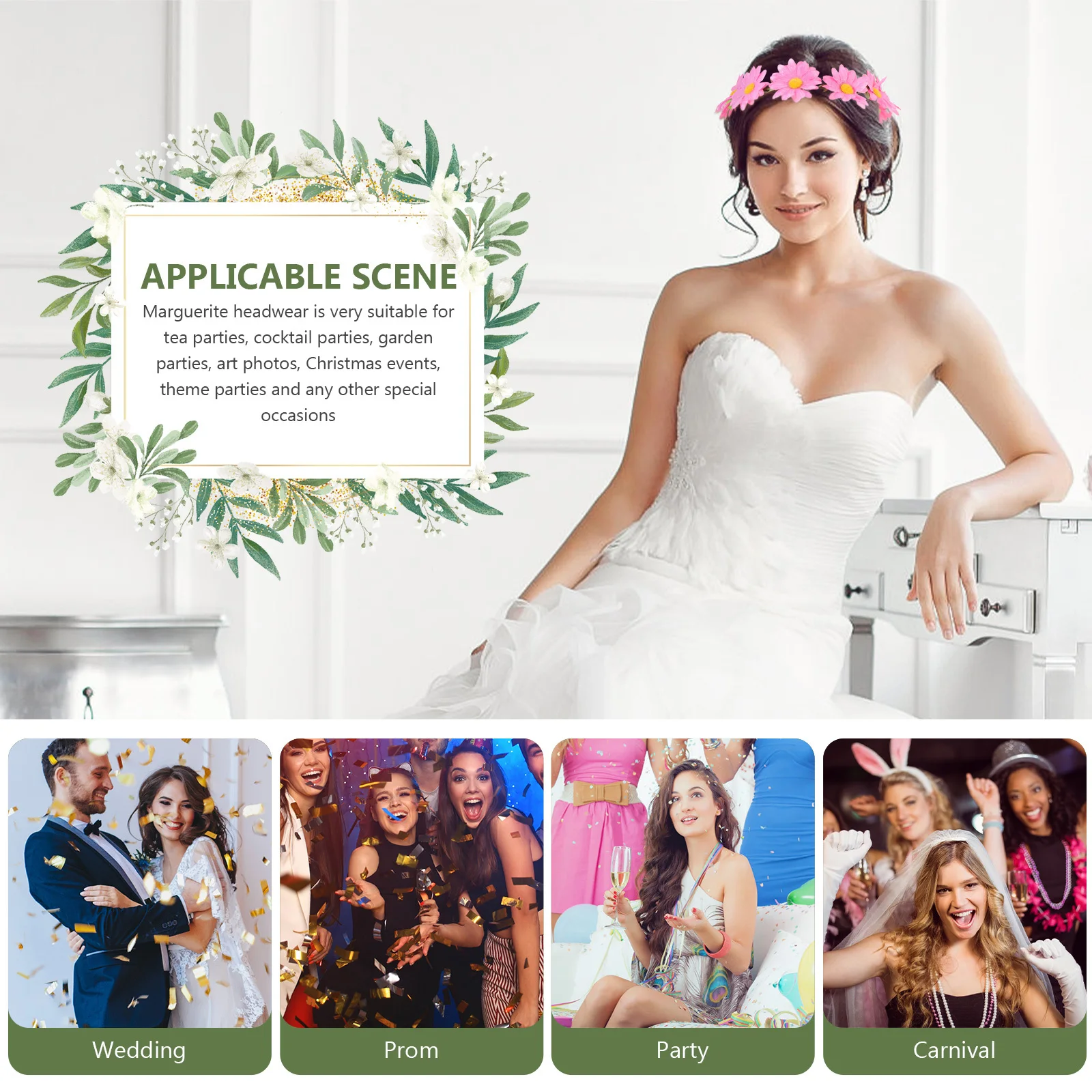 

6Pcs Marguerite Headbands Soft Cloth Flower Hairband Simulated Petals Stylish for Special Occasions Bridal Photo Shoot Women