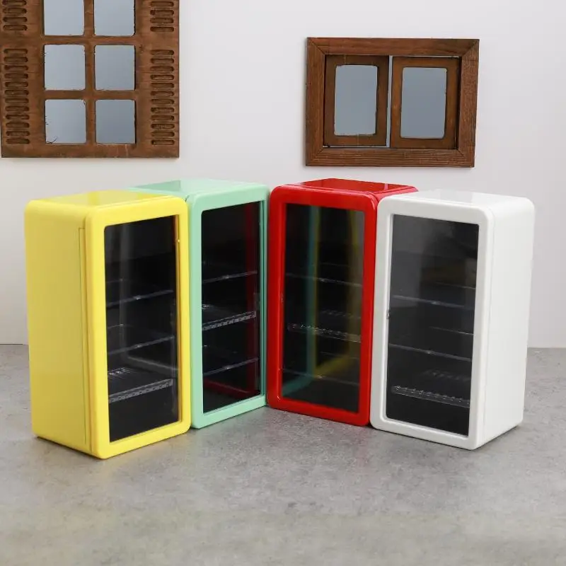 1Pcs 1:12 Doll House Mini Simulation Luminous Refrigerator Freezer Playhouse Toys Miniature Food Play Kitchen Scene Decor