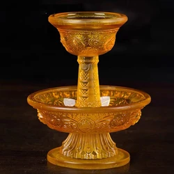 Buddhist Guardian Tray Cup Furnishing Glass Handicraft Embossed Tibetan Interior Buddhism Holy Water Plate Home Gift Decorative