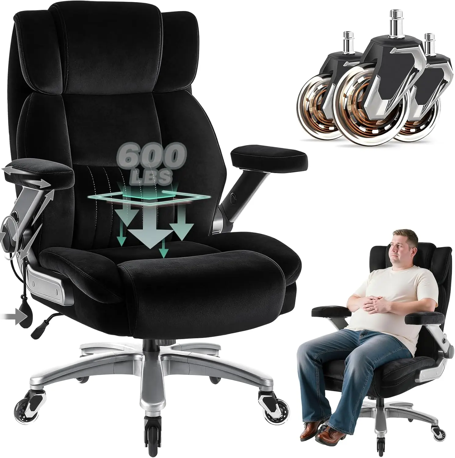 

Fabric Big and Tall Executive Office Chair with 5D Flip Arms and Pocket Spring Cushion, Ergonomic Heavy Duty Desk Chair