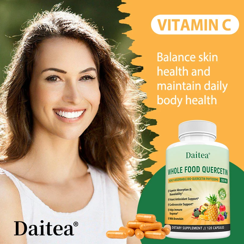 

Quercetin Bromelain Capsules - Supports Immune, Cardiovascular & Respiratory Health, Antioxidant, 120 Vegetarian Capsules