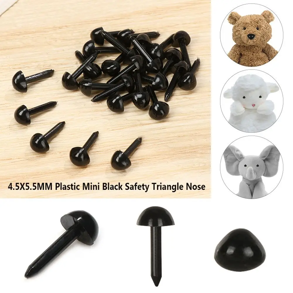 Mini Nariz Triângulo de Segurança Preto para Teddy Dog, Olhos De Boneca Recheados, 4.5x5mm, Olhos De Boneca De Pelúcia, 100Pcs por Saco