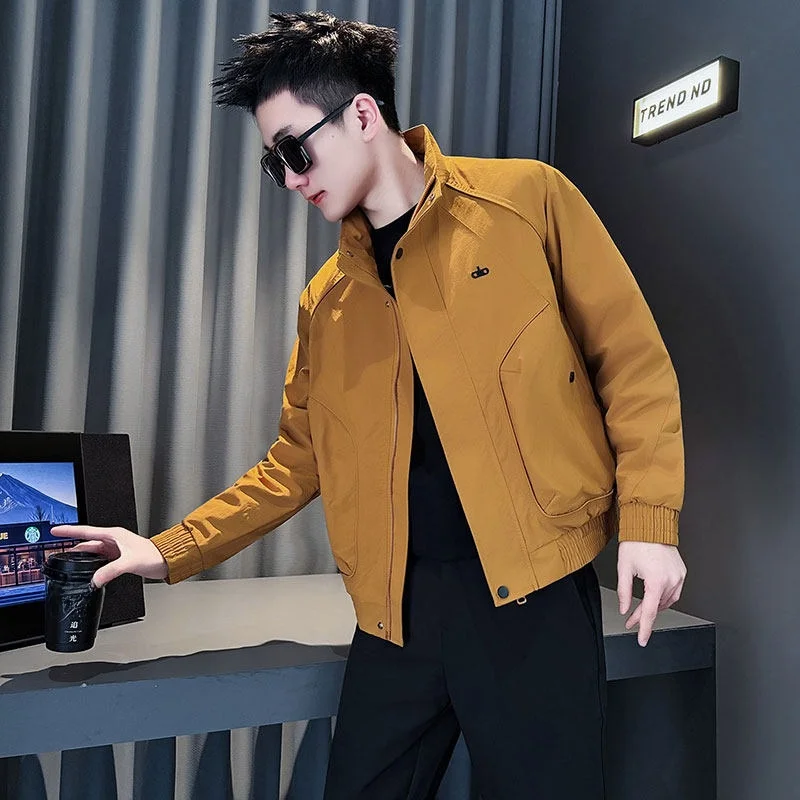 

Мужская повседневная рабочая куртка Slim Fit, размер XS, весна-осень, с воротником-стойкой, модная молодежная модель из полиэстера/нейлона (композитное волокно)
