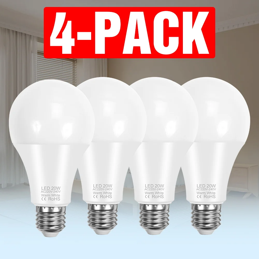 

4 Pack 20W E27 LED Light Bulb E14 Lamp 220V Chandelier Bulbs For Home Bedroom Soft Lighting Cold/Warm White 3W 6W 9W 12W 15W 18W