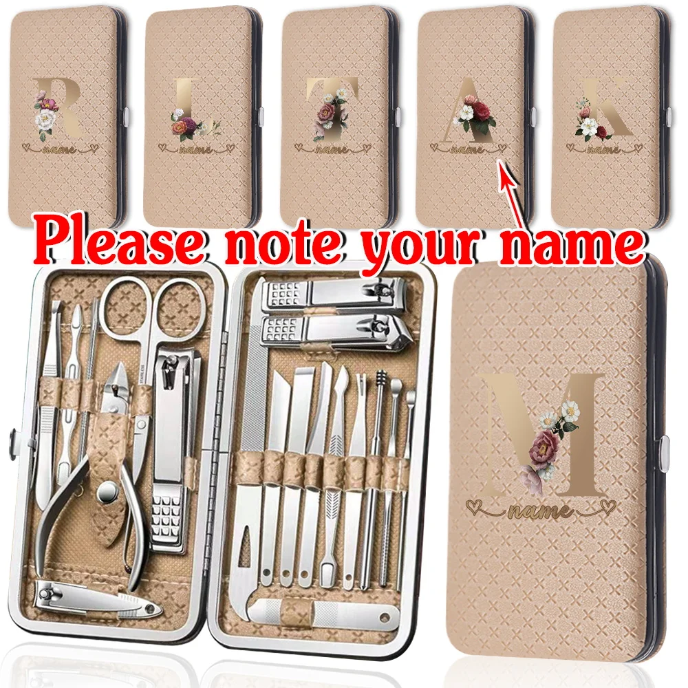 

Customized Name 19Pcs Manicure Cutters Set Nail Clipper Kit Portable Hand Care Organizer Durable Stainless Steel Pedicure Tools