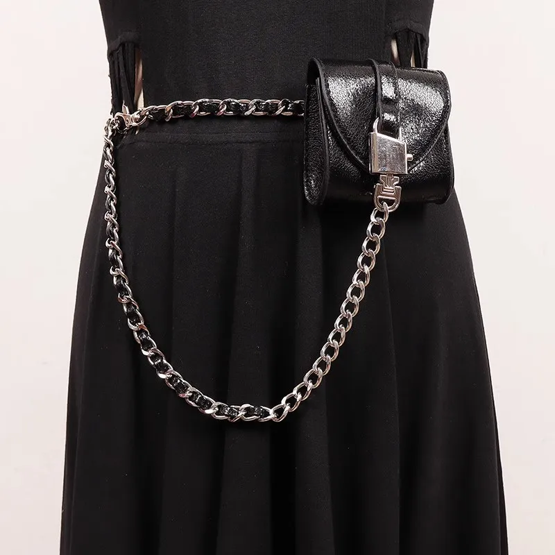 女性のヴィンテージ Pu レザーチェーンバッグカマーバンド女性ドレスコルセットウエストバンドベルト装飾狭いベルト R2715