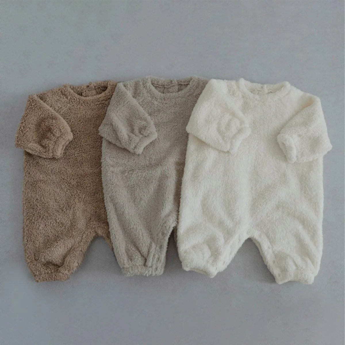 

2025 Winter New Baby Long Sleeve Plush Romper + Hat Newborn Plus Velvet Thick Clothes Solid Infant Boy Girl Warm Jumpsuit 0-24M