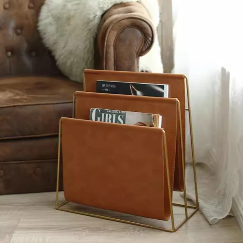 

Nordic Leather Magazine Rack - Modern Book/Newspaper Organizer for Living Room/Office w/Multi-Layer Storage Design