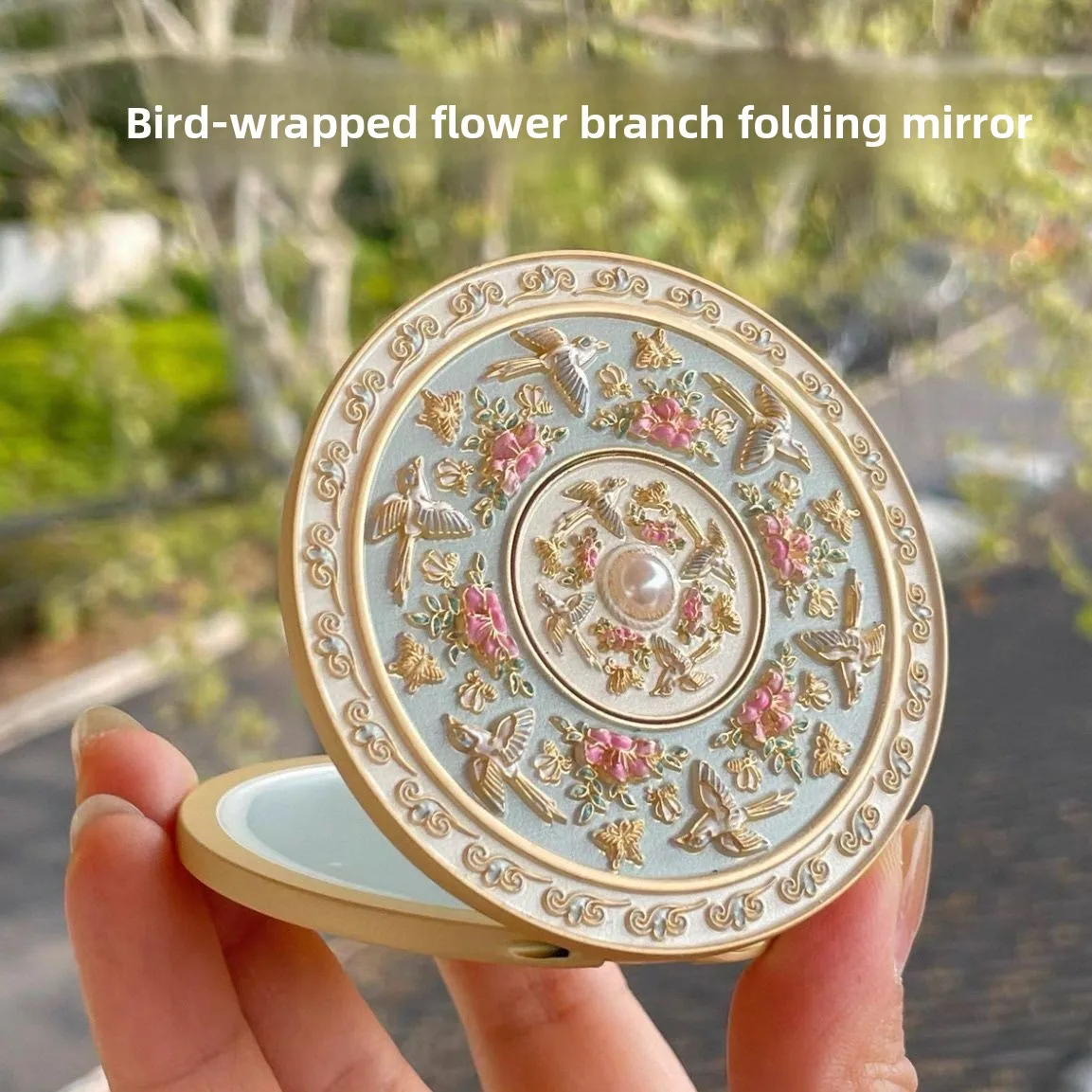 Beijing Merchandise Icing on the Cake Sparrow Around the Flower Branch faltbarer doppelseitiger Spiegel, tragbarer Schminkspiegel