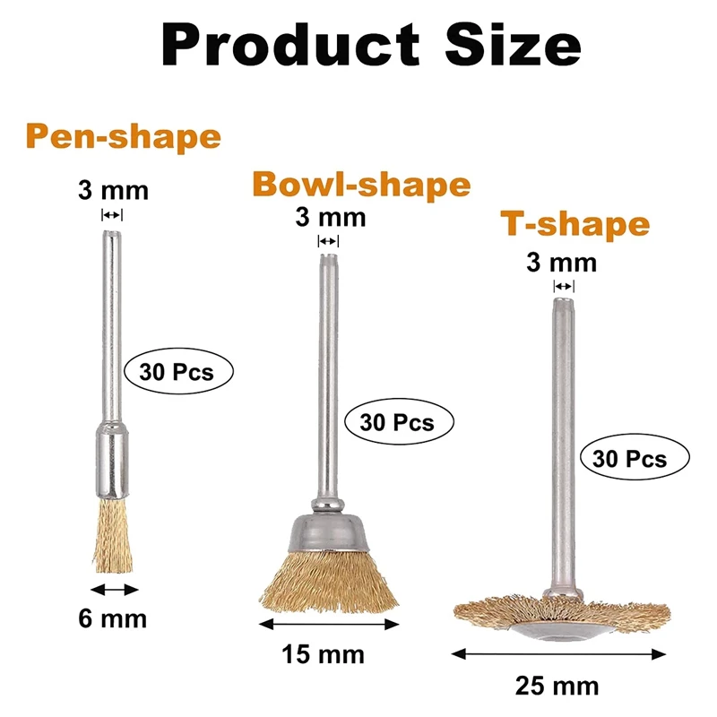 90 Stück Messingdraht räder Stift bürsten Set Stift förmiges Stahldraht rad bürstenset zur Rosten tfernung Abisolieren Polieren