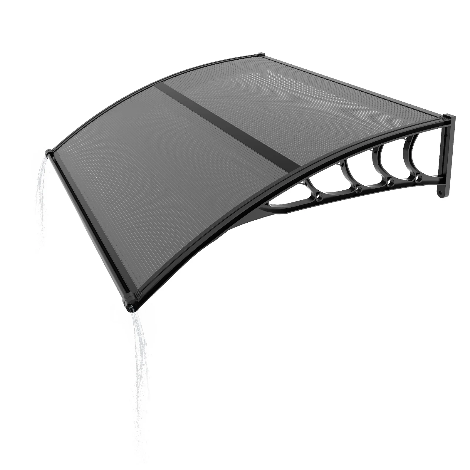 Awning for Door Entrance with Drainage Sink, 40x40 Inch Window Canopy Exterior, UV Rain Snow Protection for House Porch Patio Deck, Black Bracket & Brown Board