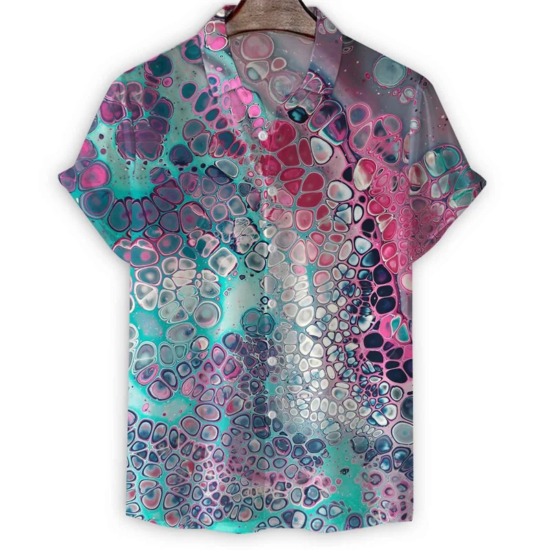 Celle biologiche colorate camicia con stampa 3d da uomo camicie hawaiane estive Street maniche corte allentate top camicetta con bottoni con risvolto di strada