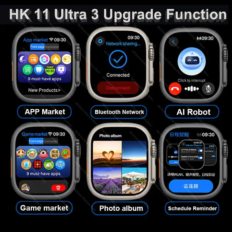 جديد HK11 الترا 3 Smartwatch 2025 49 مللي متر AMOLED 4G ROM AI الدردشة روبوت بلوتوث شبكة دعوة ساعة NFC البوصلة ساعة ذكية الرجال النساء