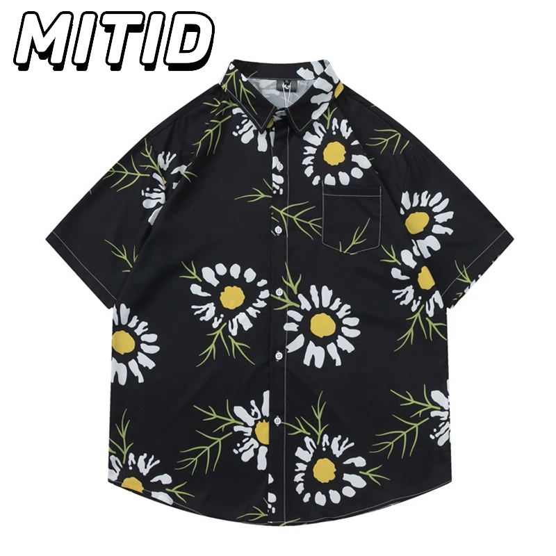 

Japanese Vintage Mens Shirts Full Floral Print Beach Vacation Chic Versatile Y2k Youth Tops Fashion Loose Casual Shirts for Men