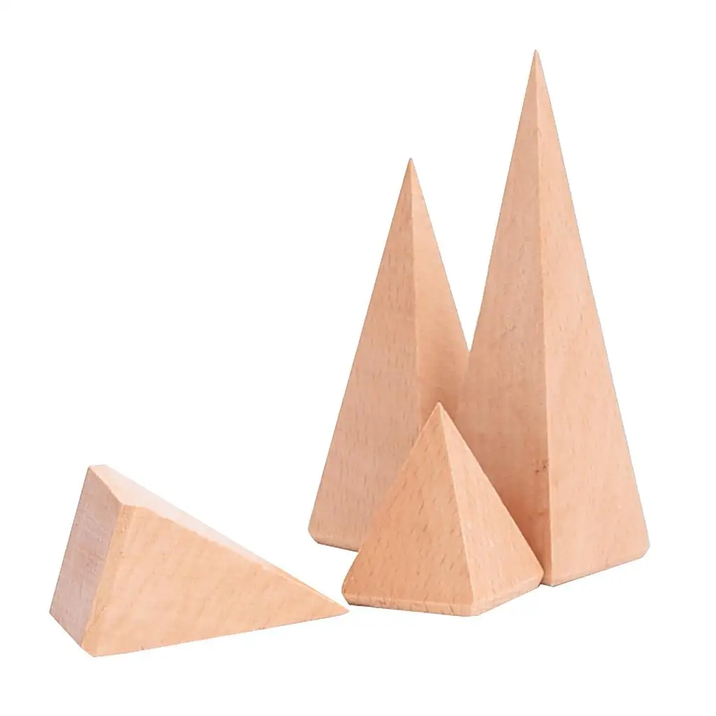 4pcs Unfinish Wooden Natural Pyramid Geometric Display Ring Display Rack