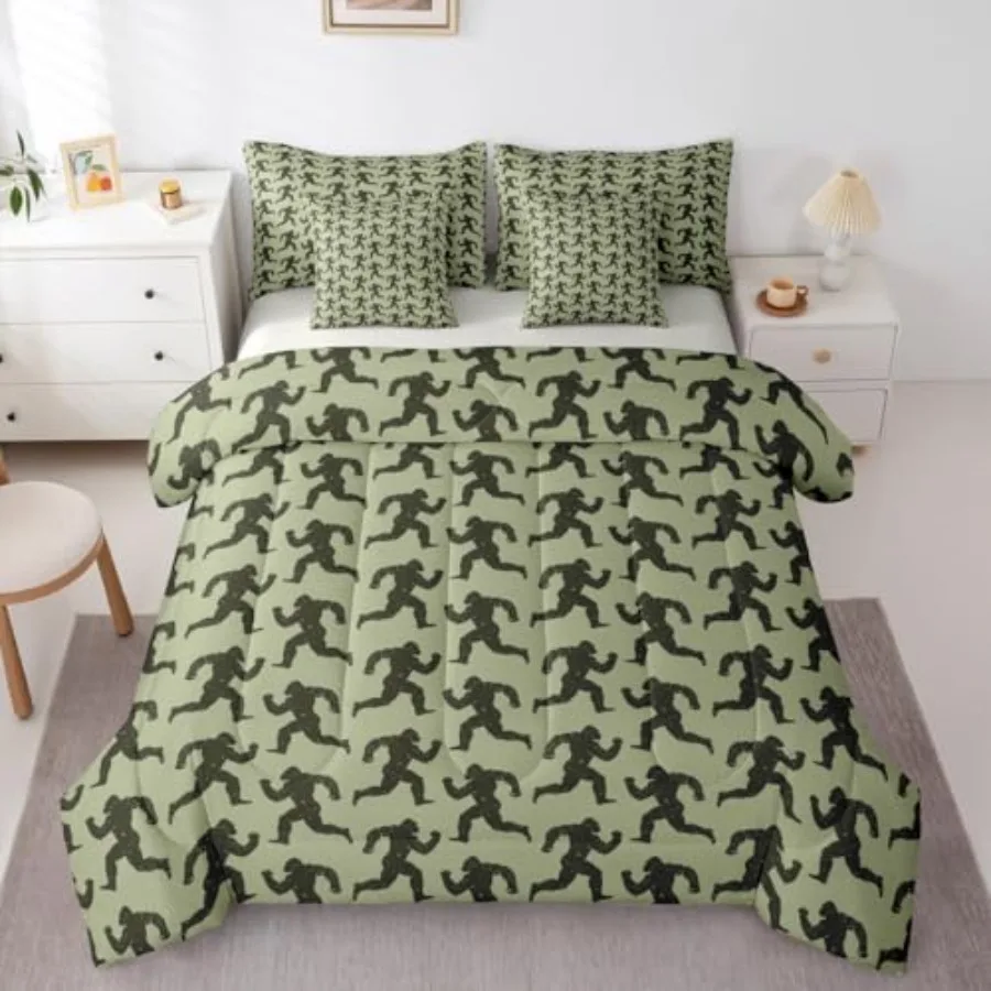 

Feet Print Sasquatch 7 Pcs Bedding Set Size for Men Women Teens Orangutan Hunting Vintage Comforter Set with Sheets Boys Hunter