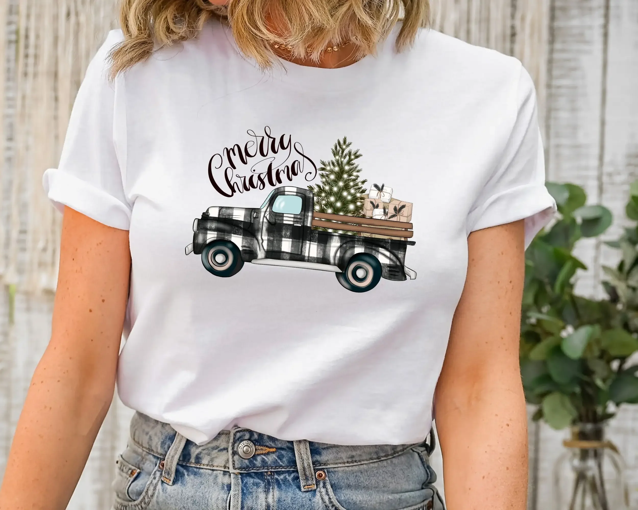 Farm Fresh Christmas Trees Truck T Shirt Family Red