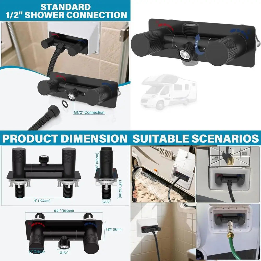 

Heavy-Duty Metal RV Shower Valve with Diverter for Outdoor and Indoor Use, Leak-Proof and Easy to Control, Black