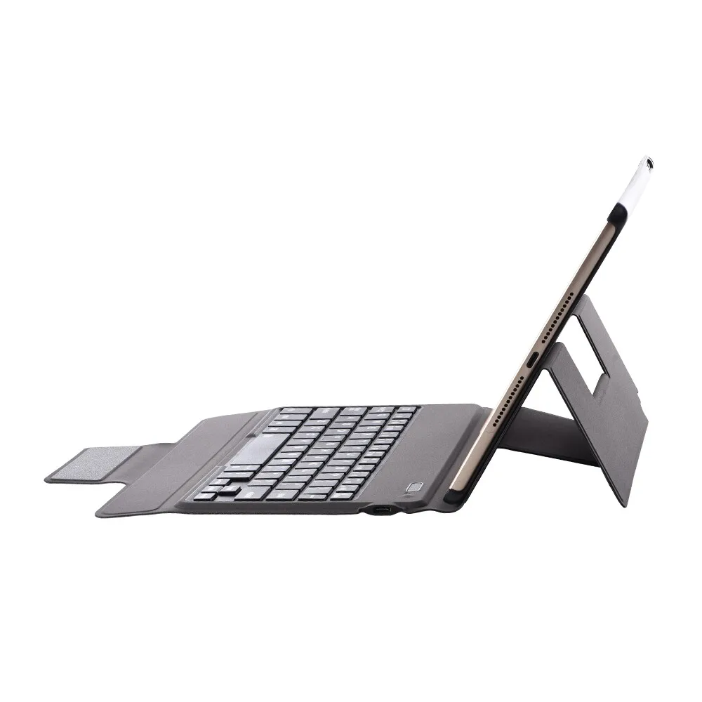 2 in 1 Bluetooth-compatible Keyboard with Stand Leather Tablet Shell for iPad 9.7 -inch (2018) (2017)/Air 2/Air (2013) - Black