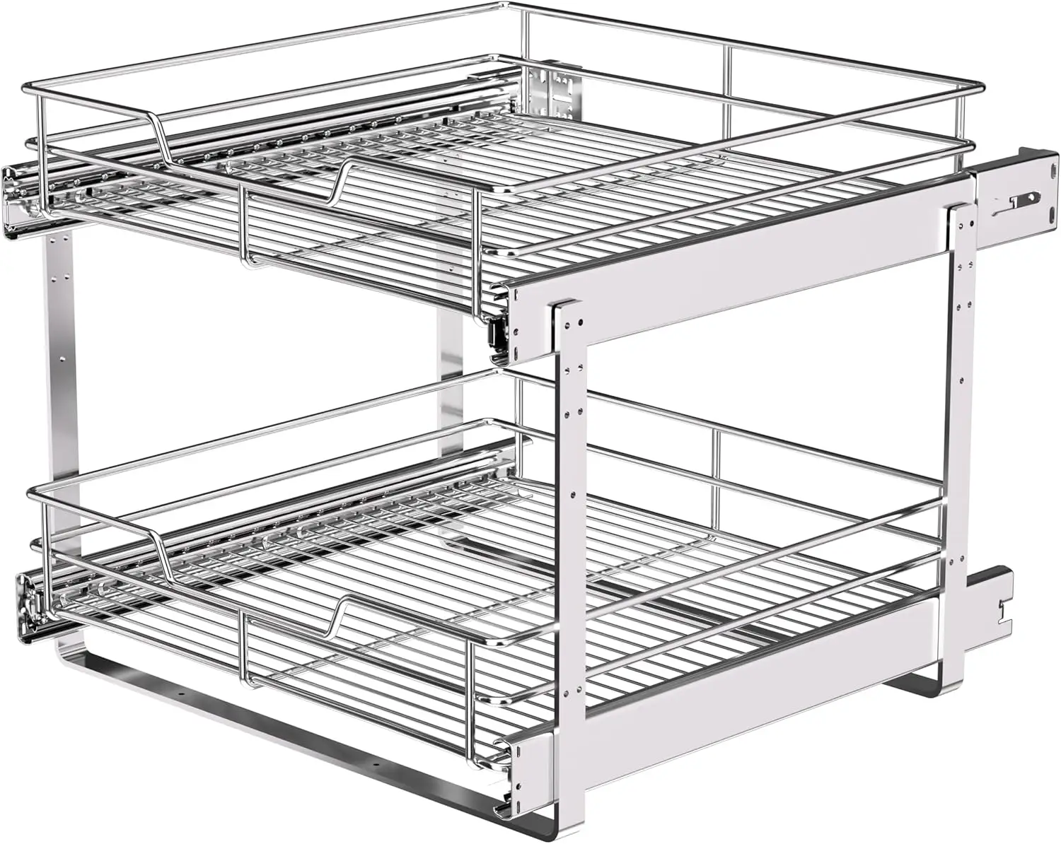 

2-Tier Pull Out Cabinet Organizer (17" W x 22" D), Pull Out Shelves and Drawer for Kitchen Pantry Storage Basket, Heavy-Duty