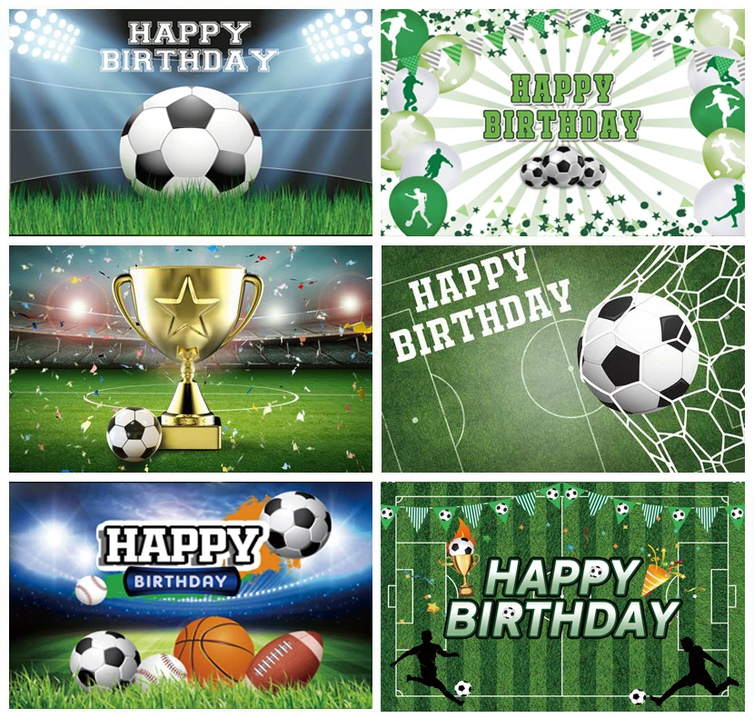 

Soccer Birthday Party Backdrop Football Field Championship Trophy Custom Photo Background Kids Cake Table Decorations Banner