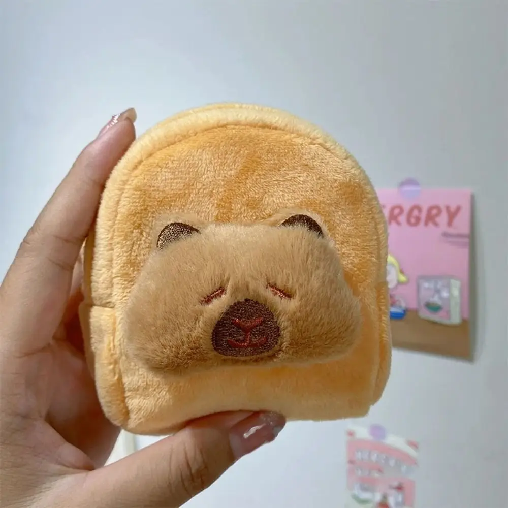 Nouveau porte-monnaie Capybara en peluche avec porte-clés PP coton casque rouge à lèvres sac fermeture éclair petit sac d'argent cadeau
