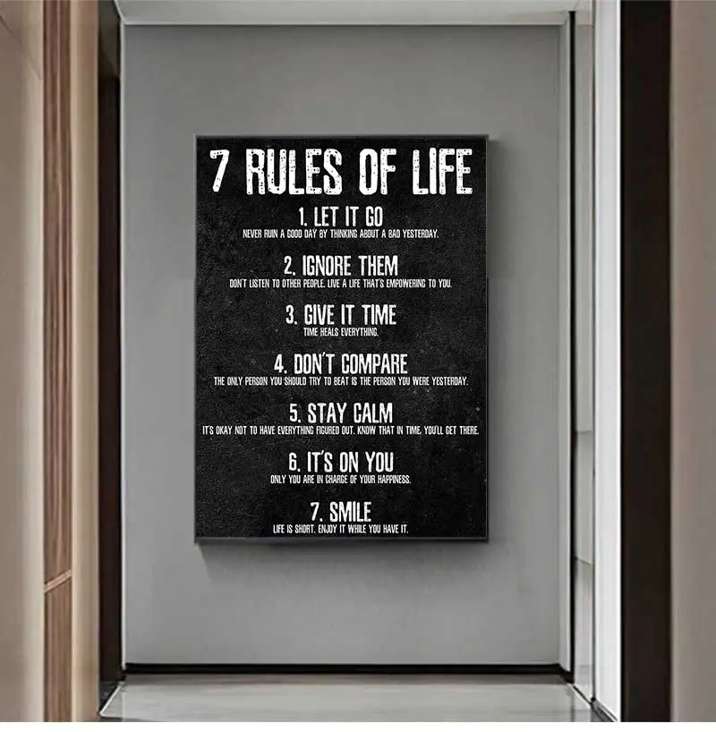 Motivational Posters and Prints on The Wall Canvas Painting Art Picture for Living Room 7 Rules of Life Watch Your Thoughts