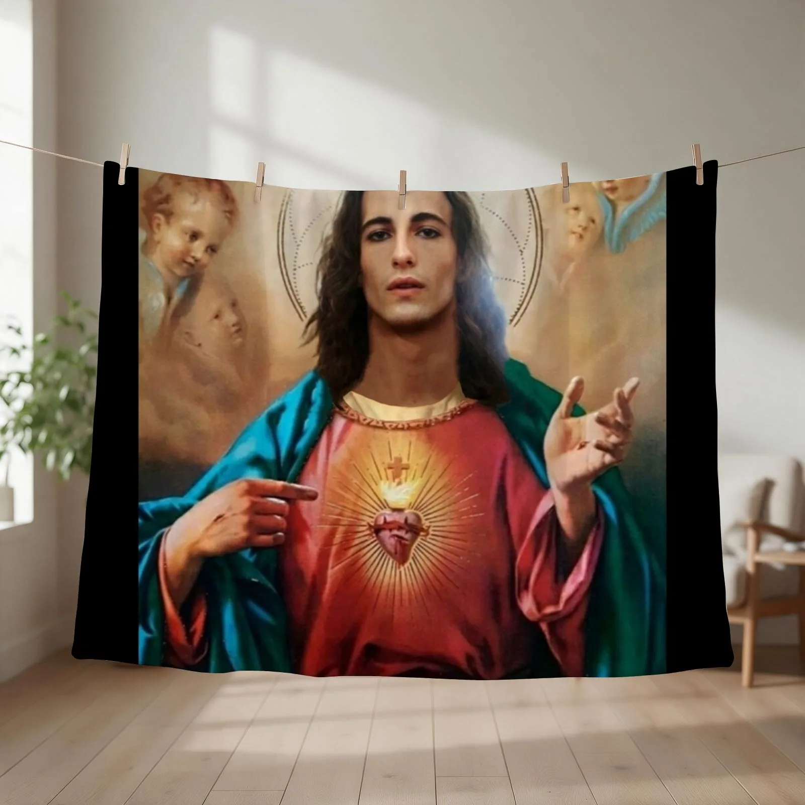 Damiano as Jesus Throw Blanket couch cozy soft plush fuzzy picnic outdoor blanket