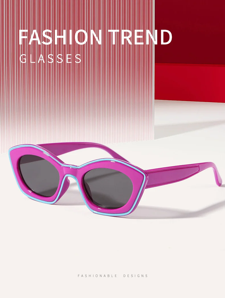 1Pc New Trendy Irregular Cat Eye Color-Block Sunglasses, Personalized Street Style, Party, Outdoor Sun Protection, Unisex