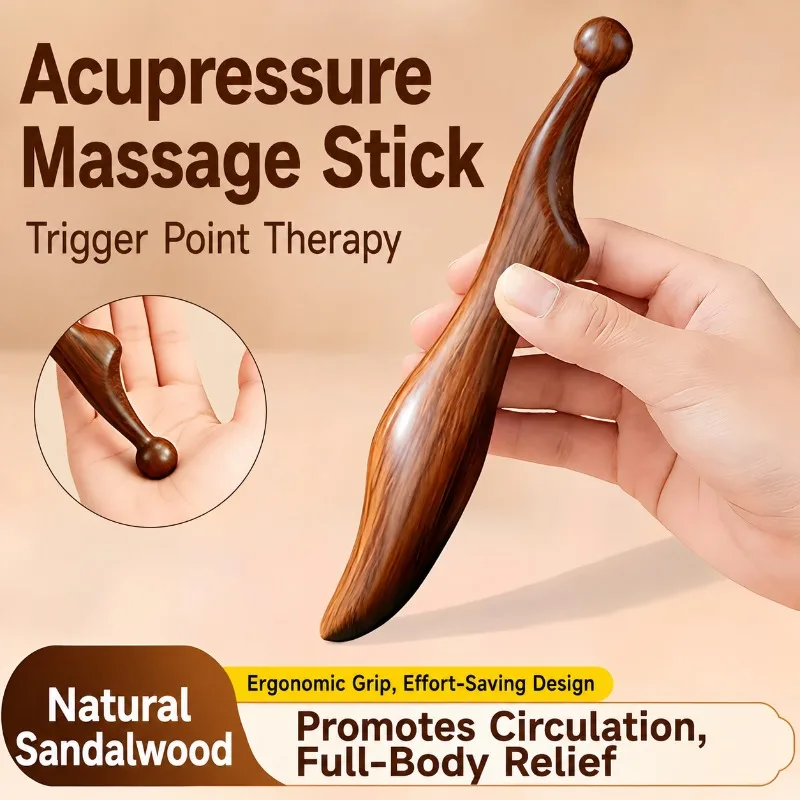 Natural Sandalwood Acupoint Massage Stick Facial Foot Meridian Dredging Trigger Point Tool Full Body Tendon Scraping Relieve view 2