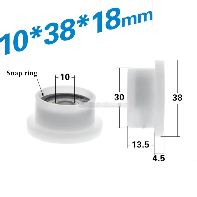 1pcs 10*38*18mm T-shaped Flange Guide Wheel With Snap Ring, POM Single Side Track Wheel