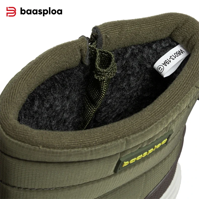 Baasploa Men Snow Boots Winter Plush Warm Cotton Shoes for Men New Fashion Leather Waterproof Walking Shoes Non-Slip Outdoor