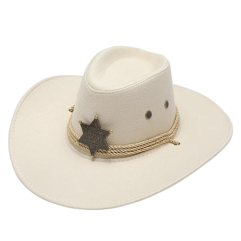 Western Cowboy Hat Retro Sheriff Cap Sunscreen With Wind Rope Hat Men And Women Horseback Riding Tourism Fishing Sunshade Cap