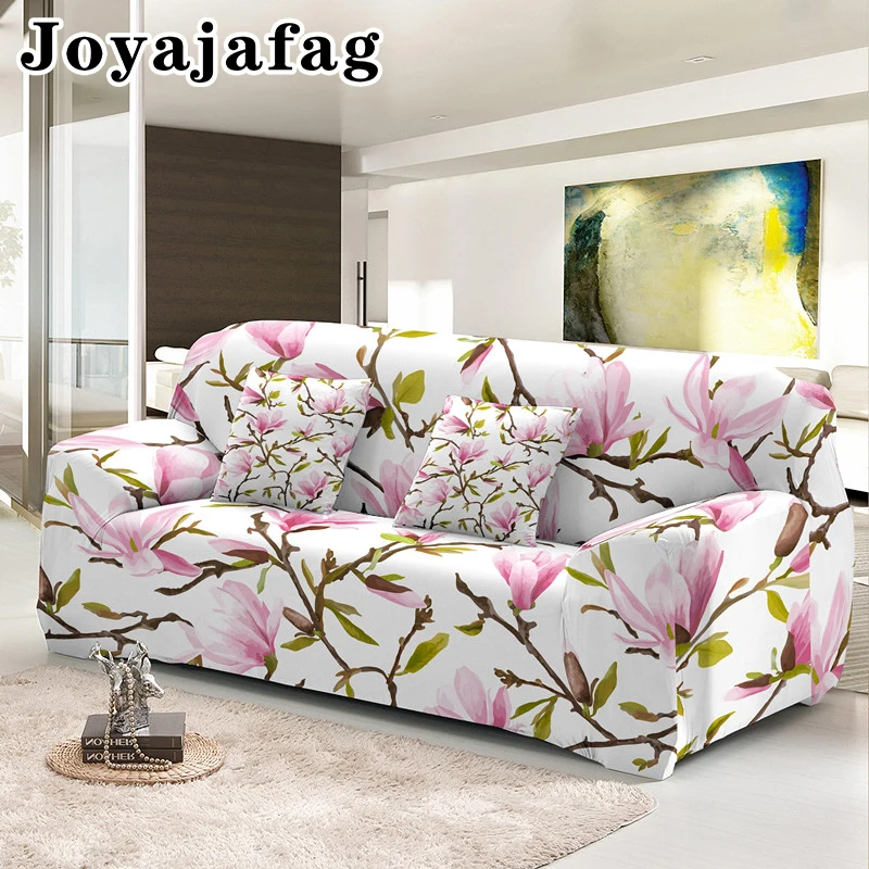 Magnolia Flowers Print Sofa Cover 1/2/3/4 Seater Stretch Slipcover For Living Room Washable Elastic Corner Couch Covers